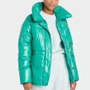A NEW DAY Wet Look Puffer XXL Jade Green NWT Water Resistant Jacket Coat